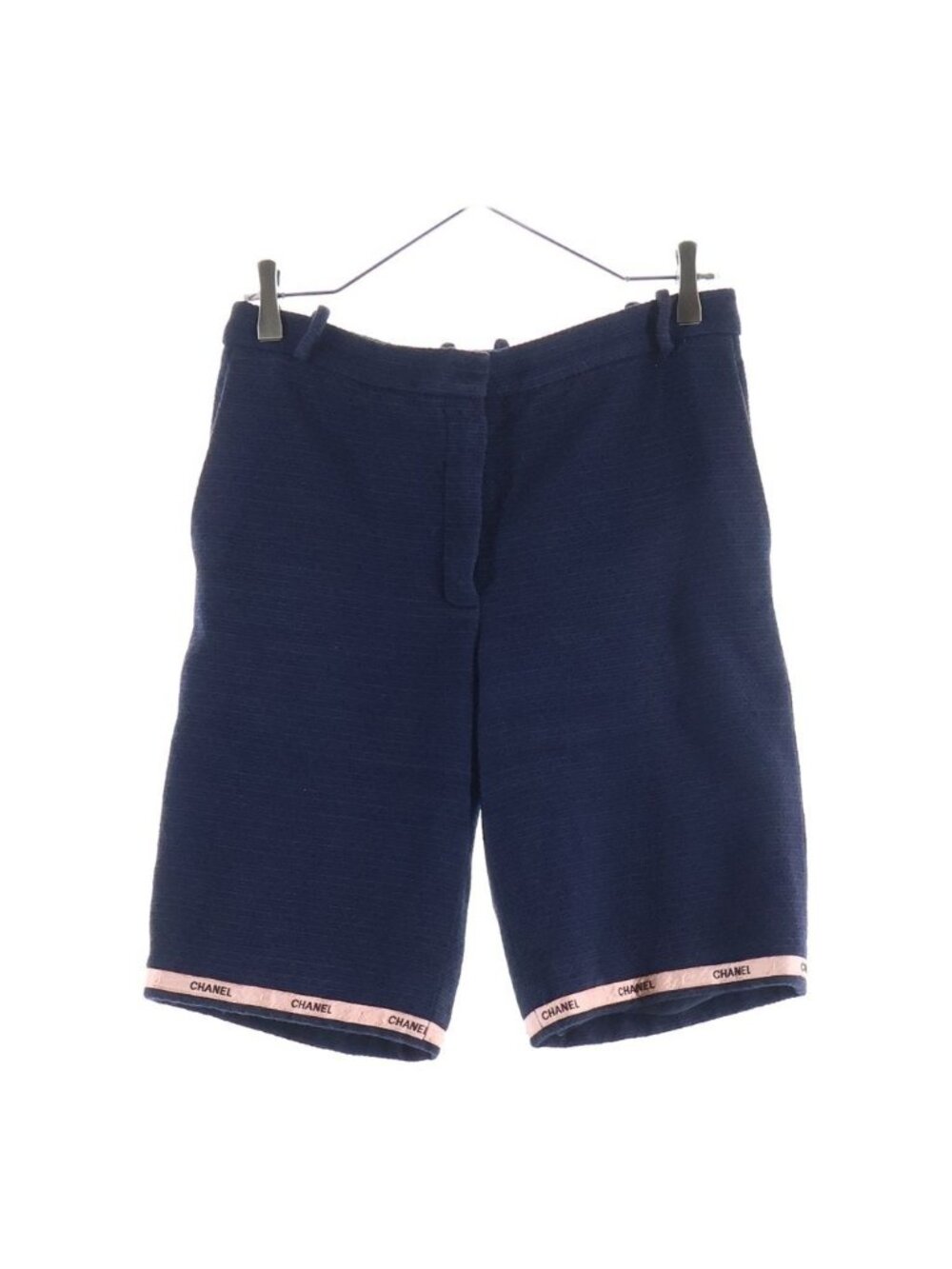 Chanel CC Logo Tape Wool Tweed Half Shorts Navy Pink